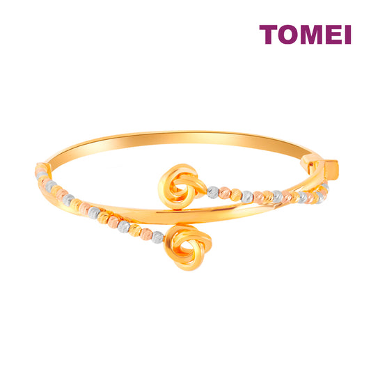 TOMEI Lusso Italia Triple-Tone Knotted Beads Bangle, Yellow Gold 916