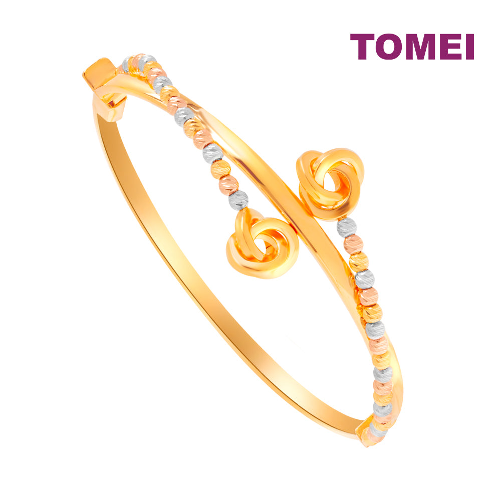 TOMEI Lusso Italia Triple-Tone Knotted Beads Bangle, Yellow Gold 916