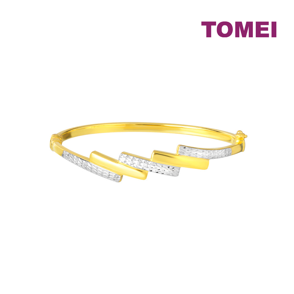 TOMEI Dual-Tone Slash Bangle, Yellow Gold 916