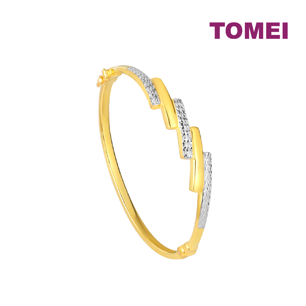 TOMEI Dual-Tone Slash Bangle, Yellow Gold 916