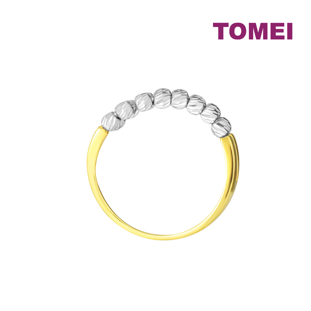 TOMEI Dual-Tone Double Row White Beads Ring, Yellow Gold 916
