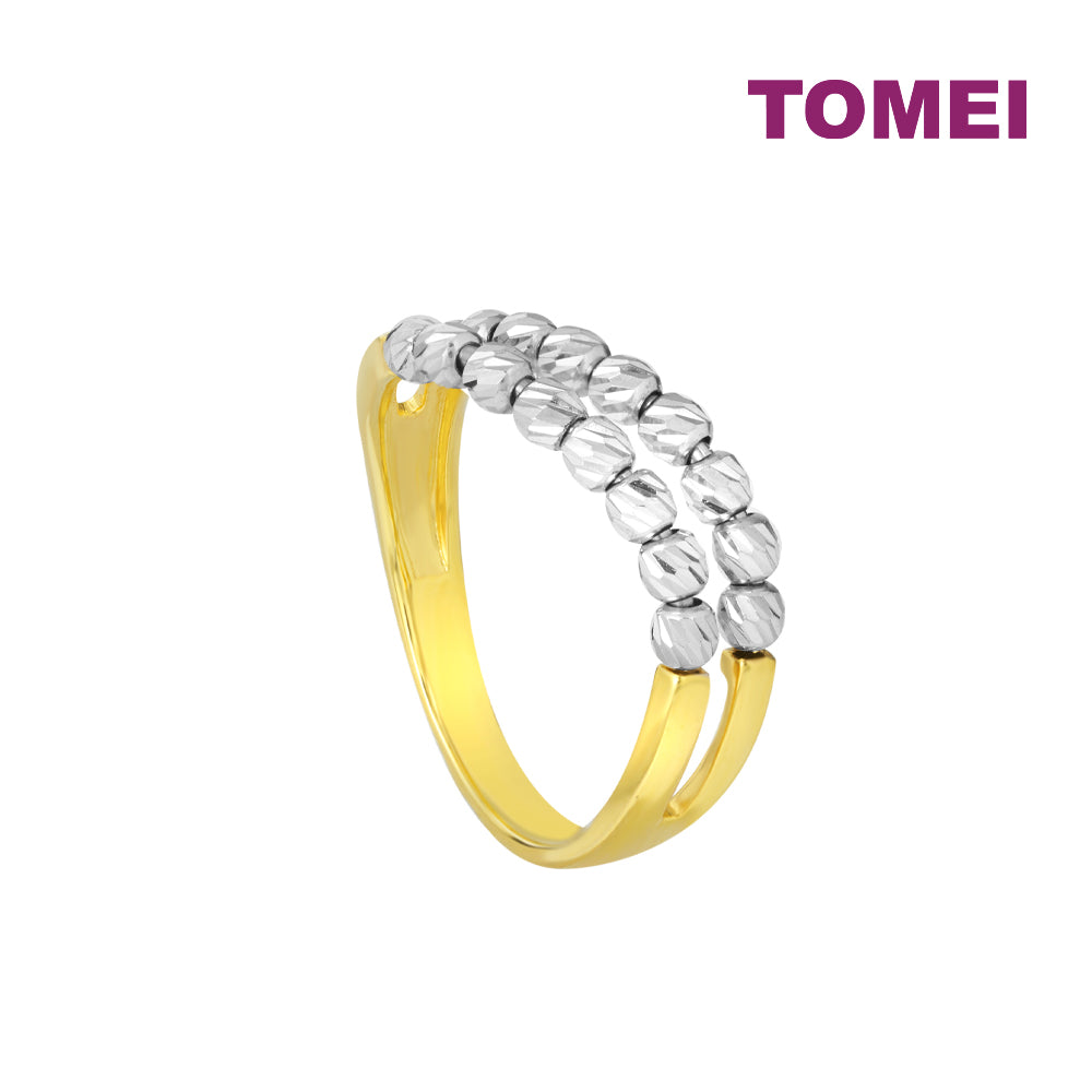 TOMEI Dual-Tone Double Row White Beads Ring, Yellow Gold 916