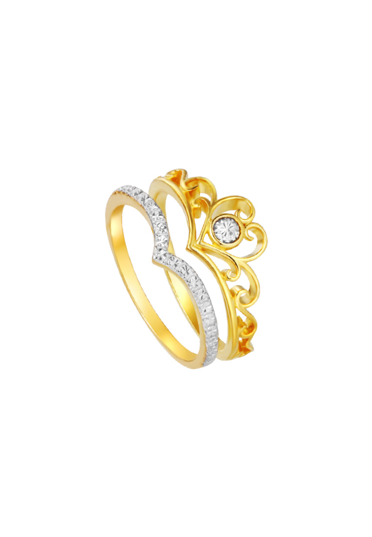 TOMEI Diamond Cut Collection Princess Crown Stackable Ring (2 Pcs), Yellow Gold 916