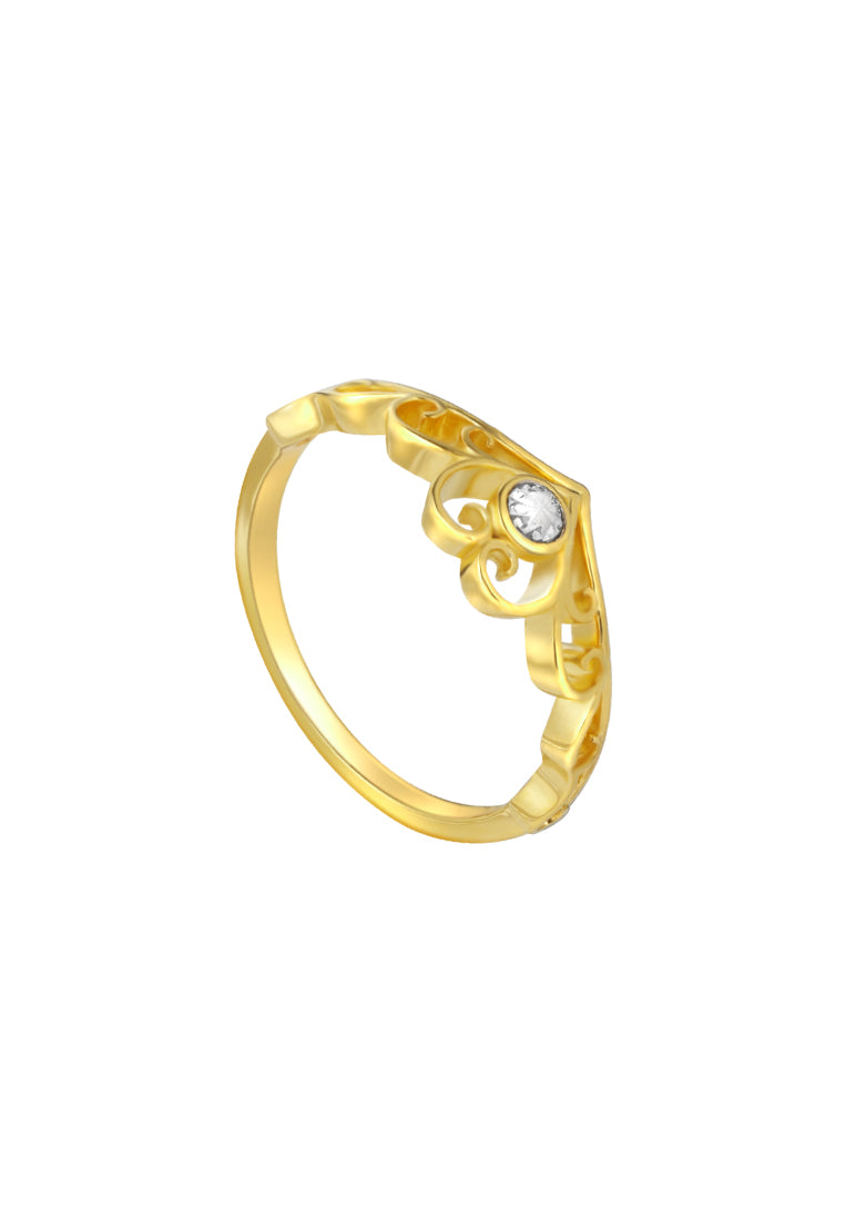 TOMEI Diamond Cut Collection Princess Crown Stackable Ring (2 Pcs), Yellow Gold 916