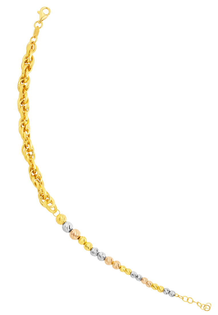 TOMEI Triple Tone Lusso Italia Beads and Twisted Chain Bracelet, Yellow Gold 916