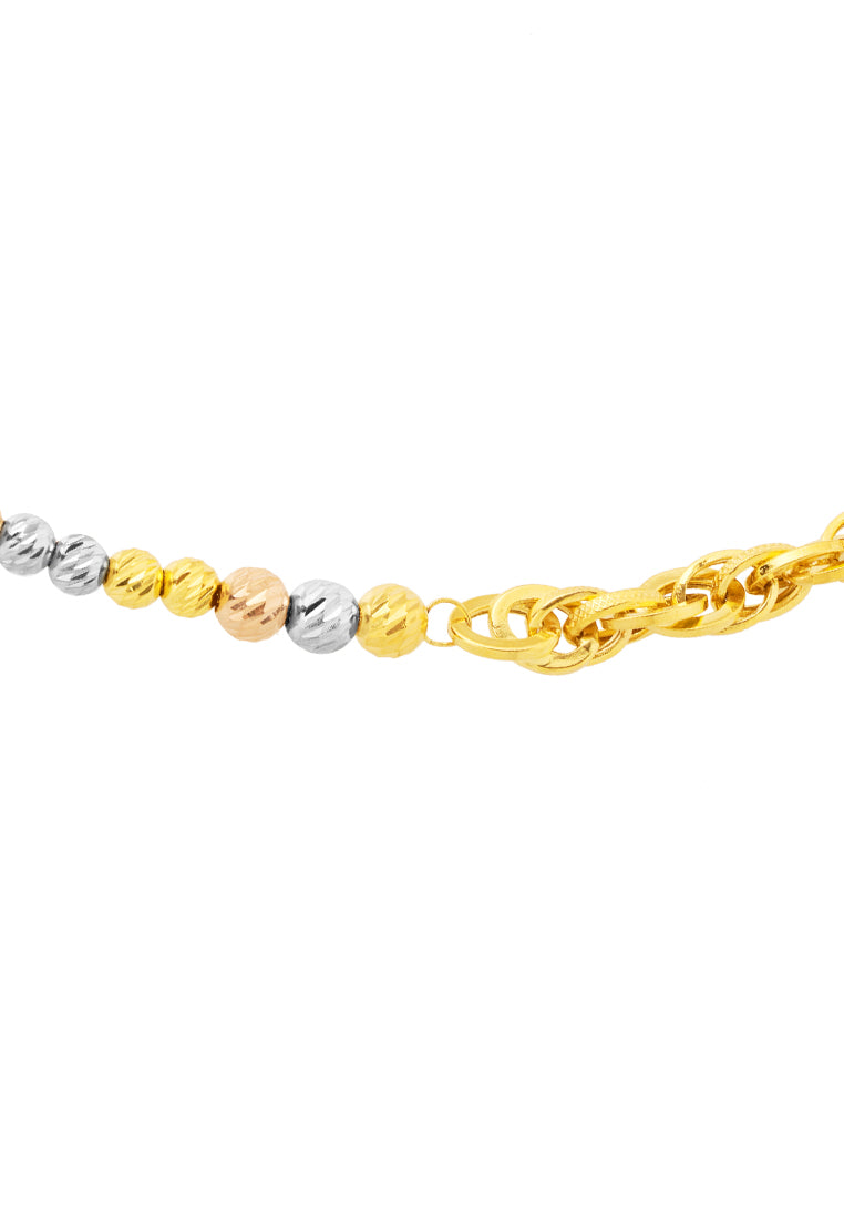 TOMEI Triple Tone Lusso Italia Beads and Twisted Chain Bracelet, Yellow Gold 916