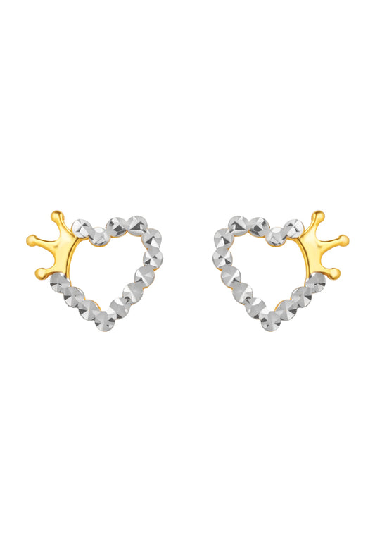 TOMEI Dual- Tone Lusso Italia Heart with Crown Earrings, Yellow Gold 916