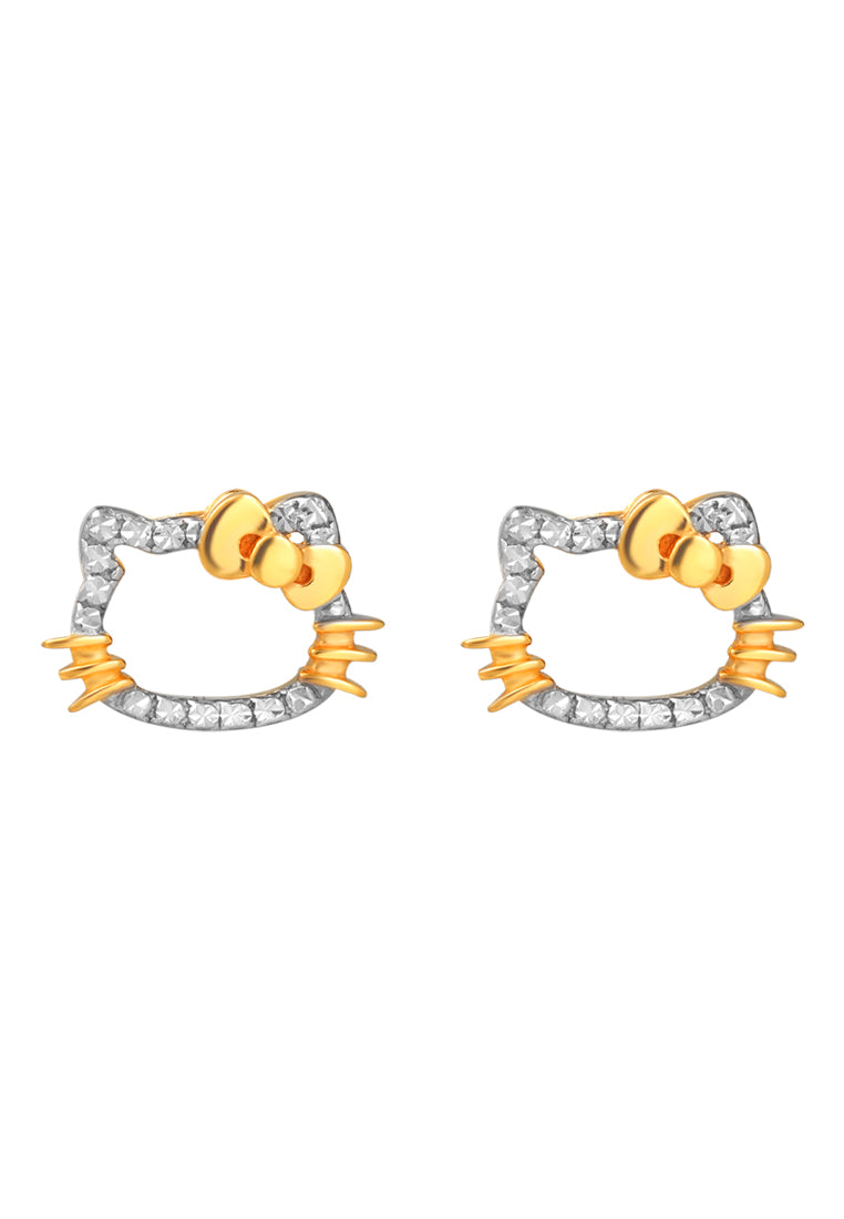 TOMEI X SANRIO Dual-Tone Hello Kitty Earrings, Yellow Gold 916