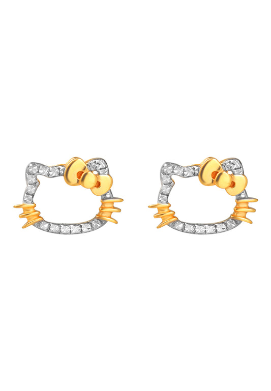 TOMEI X SANRIO Dual-Tone Hello Kitty Earrings, Yellow Gold 916