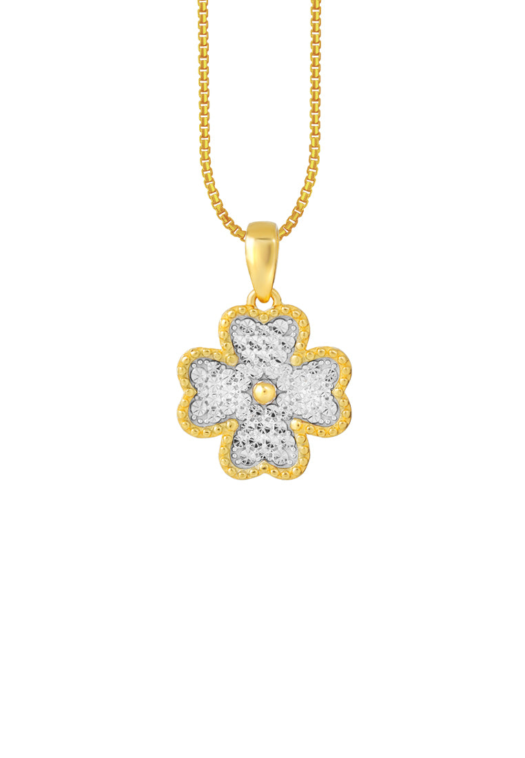 TOMEI Diamond Cut Collection Clover Pendant, Yellow Gold 916