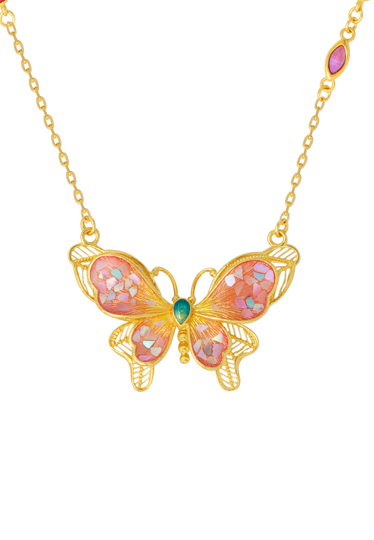 TOMEI Antique Gold Series Butterfly Necklace, Yellow Gold 999
