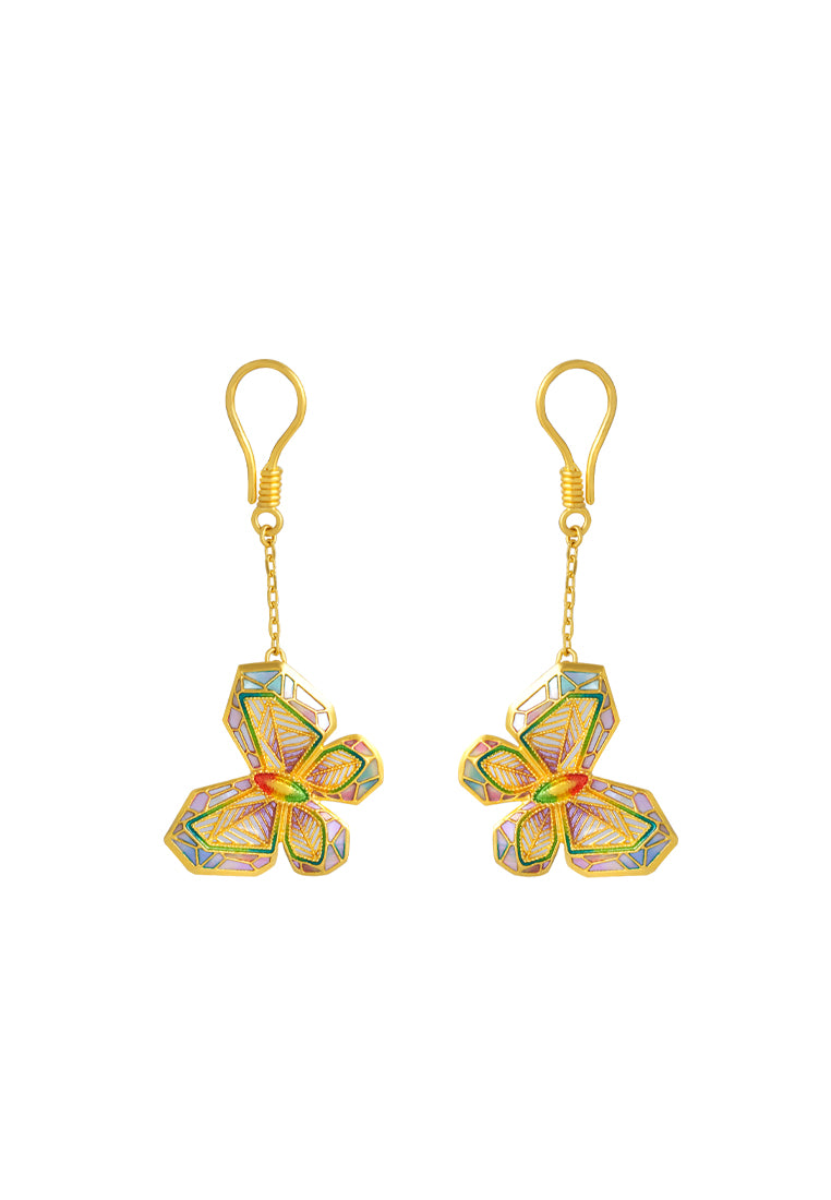TOMEI Antique Gold Series Butterfly Earrings, Yellow Gold 999