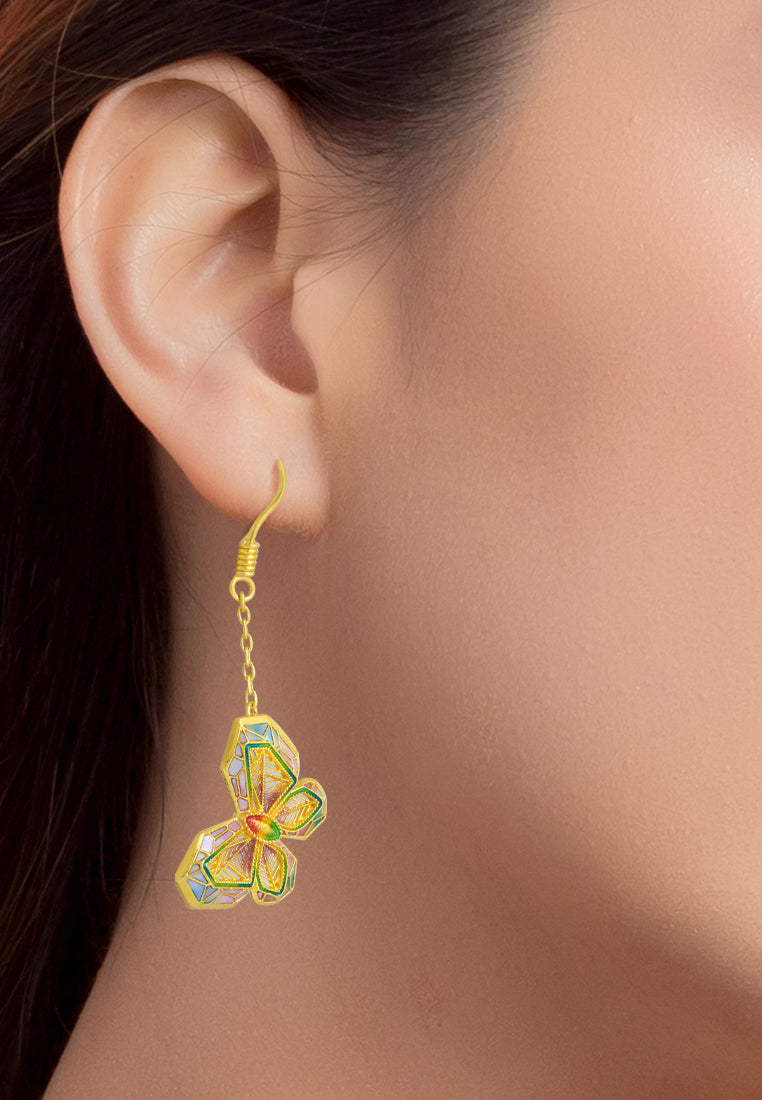 TOMEI Antique Gold Series Butterfly Earrings, Yellow Gold 999