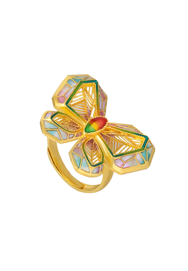 TOMEI Antique Gold Series Butterfly Ring, Yellow Gold 999