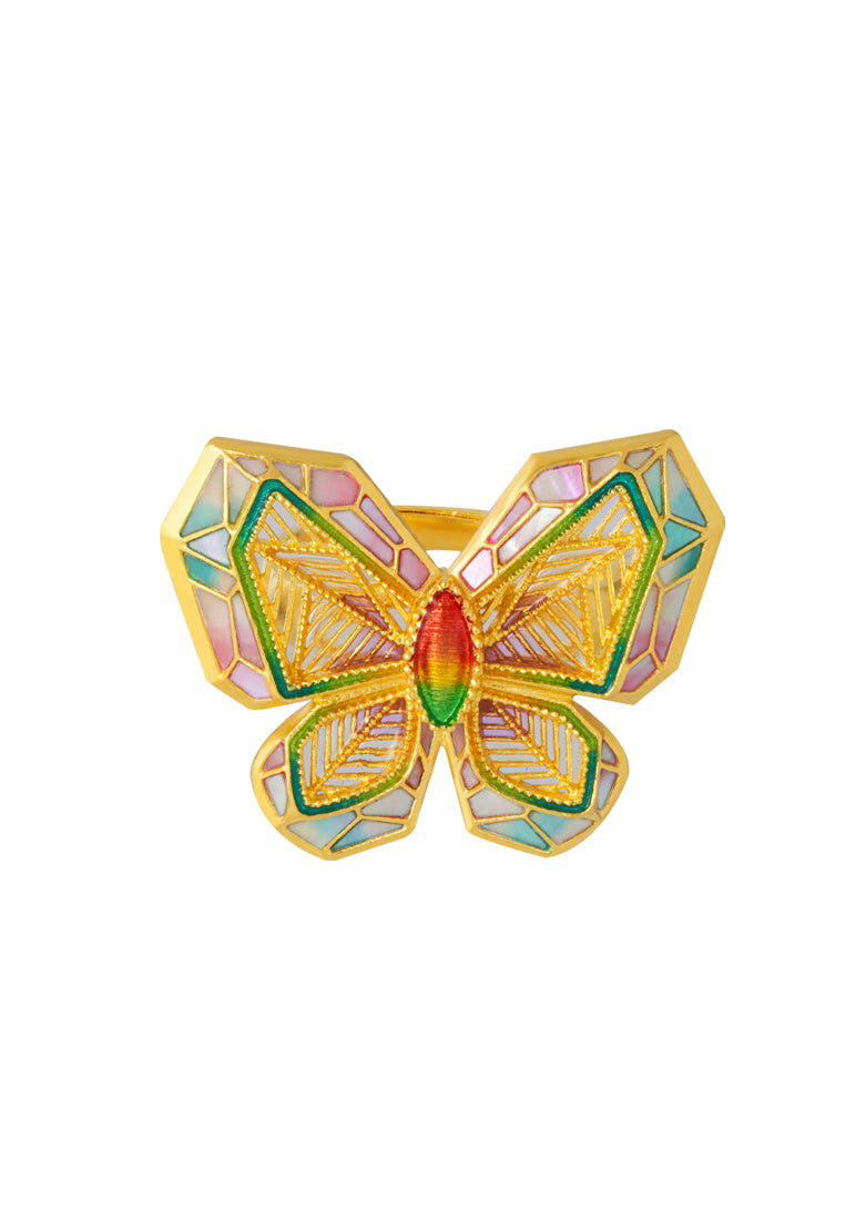 TOMEI Antique Gold Series Butterfly Ring, Yellow Gold 999