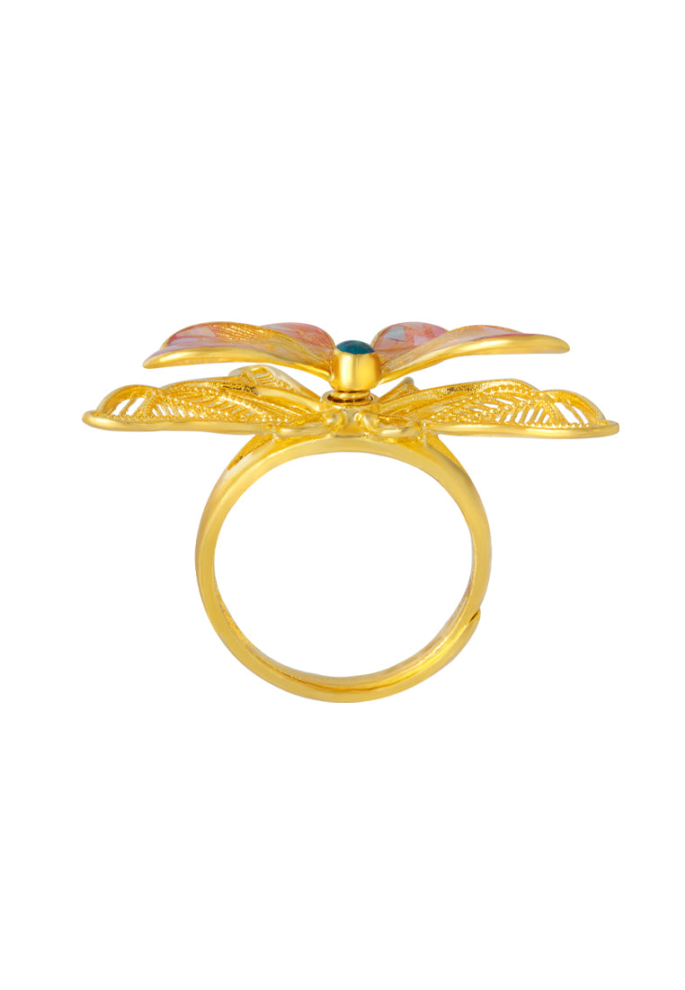 TOMEI Antique Gold Series Butterfly Ring, Yellow Gold 999