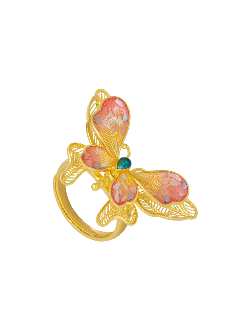 TOMEI Antique Gold Series Butterfly Ring, Yellow Gold 999