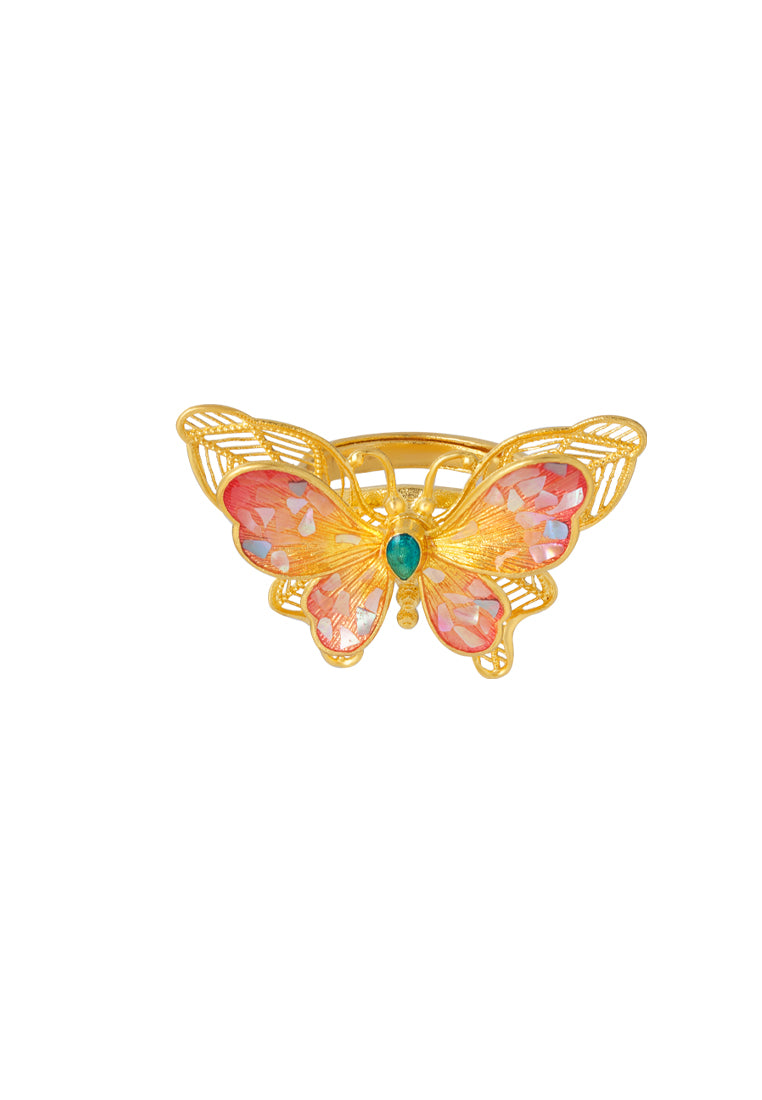 TOMEI Antique Gold Series Butterfly Ring, Yellow Gold 999