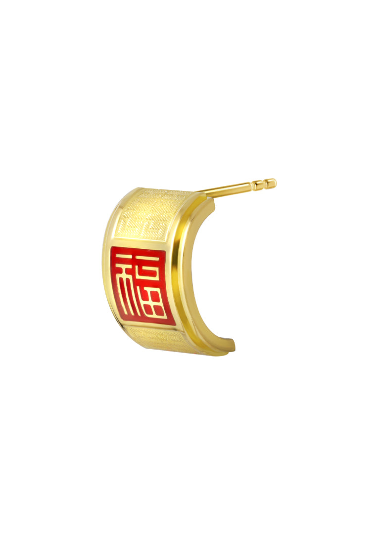 TOMEI x Xifu Red Fu-Zi Earrings, Yellow Gold 999