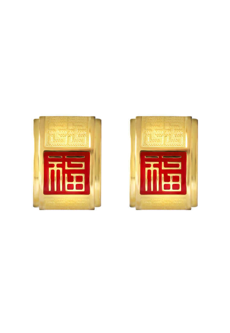 TOMEI x Xifu Red Fu-Zi Earrings, Yellow Gold 999