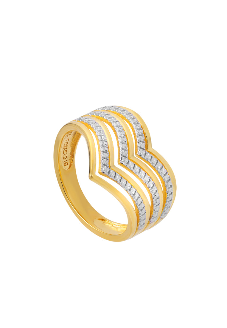 TOMEI Diamond Cut Collection V-Layered Ring, Yellow Gold 916