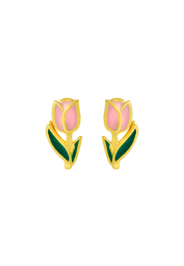 TOMEI Pink Petal Earrings, Yellow Gold 916