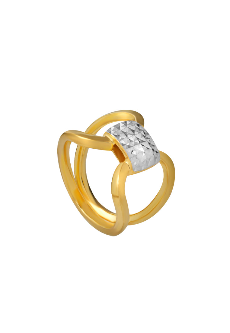 TOMEI Dual-Tone X-Shaped Ring, Yellow Gold 916