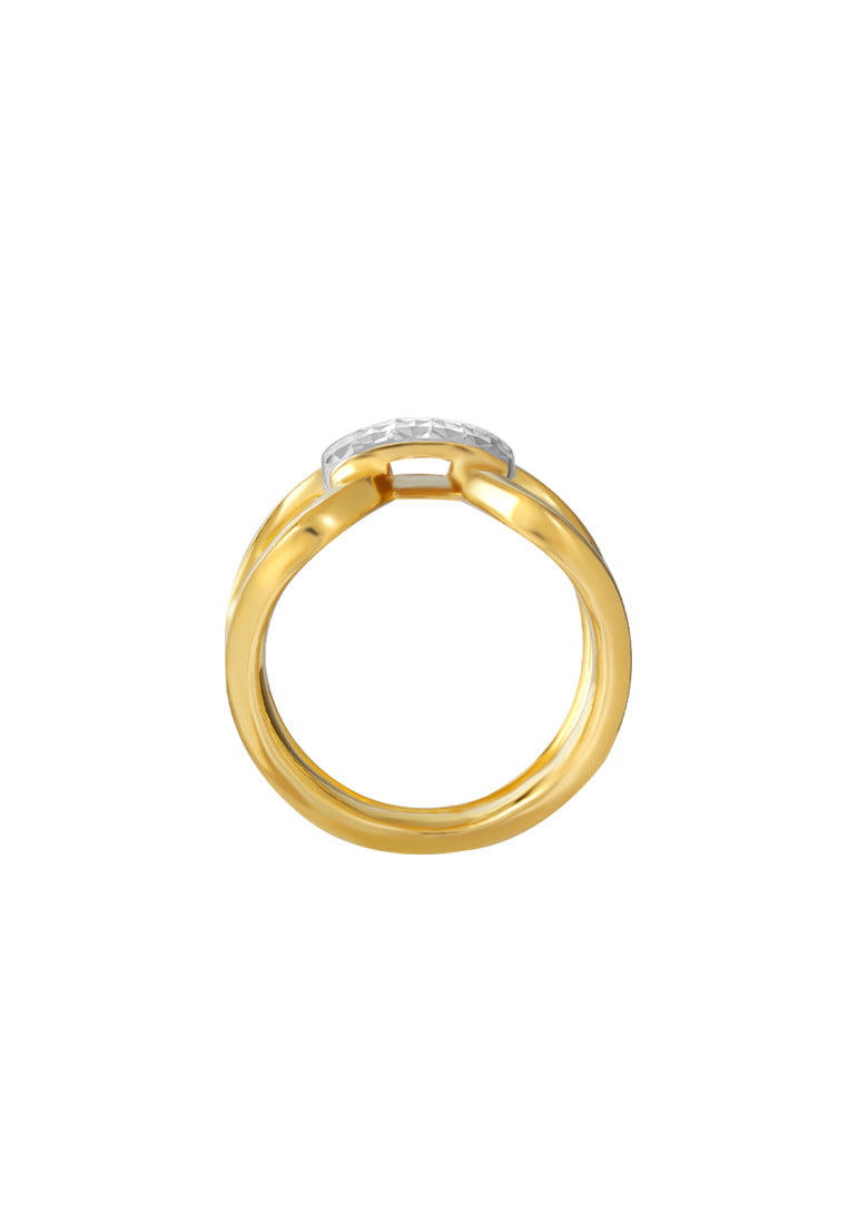 TOMEI Dual-Tone X-Shaped Ring, Yellow Gold 916