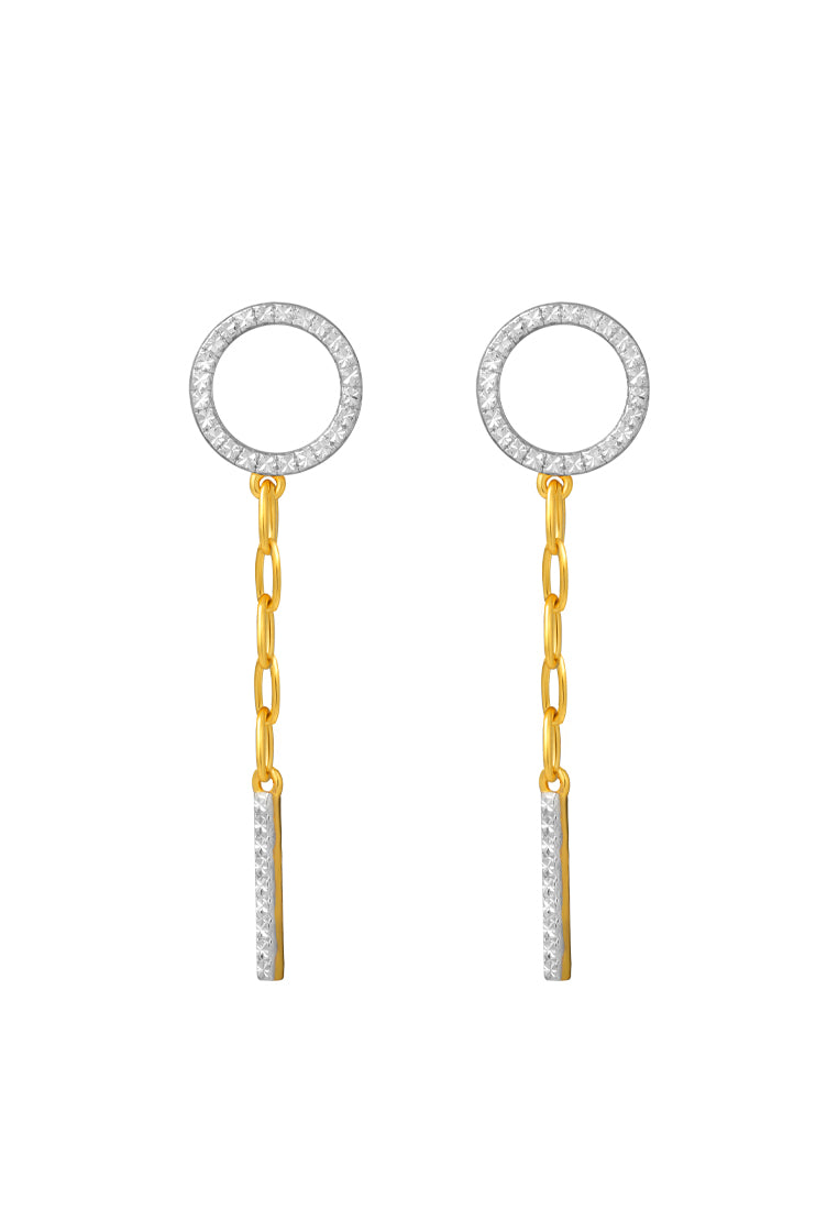 TOMEI Dual-Tone Circle & Bar Drop Earrings, Yellow Gold 916