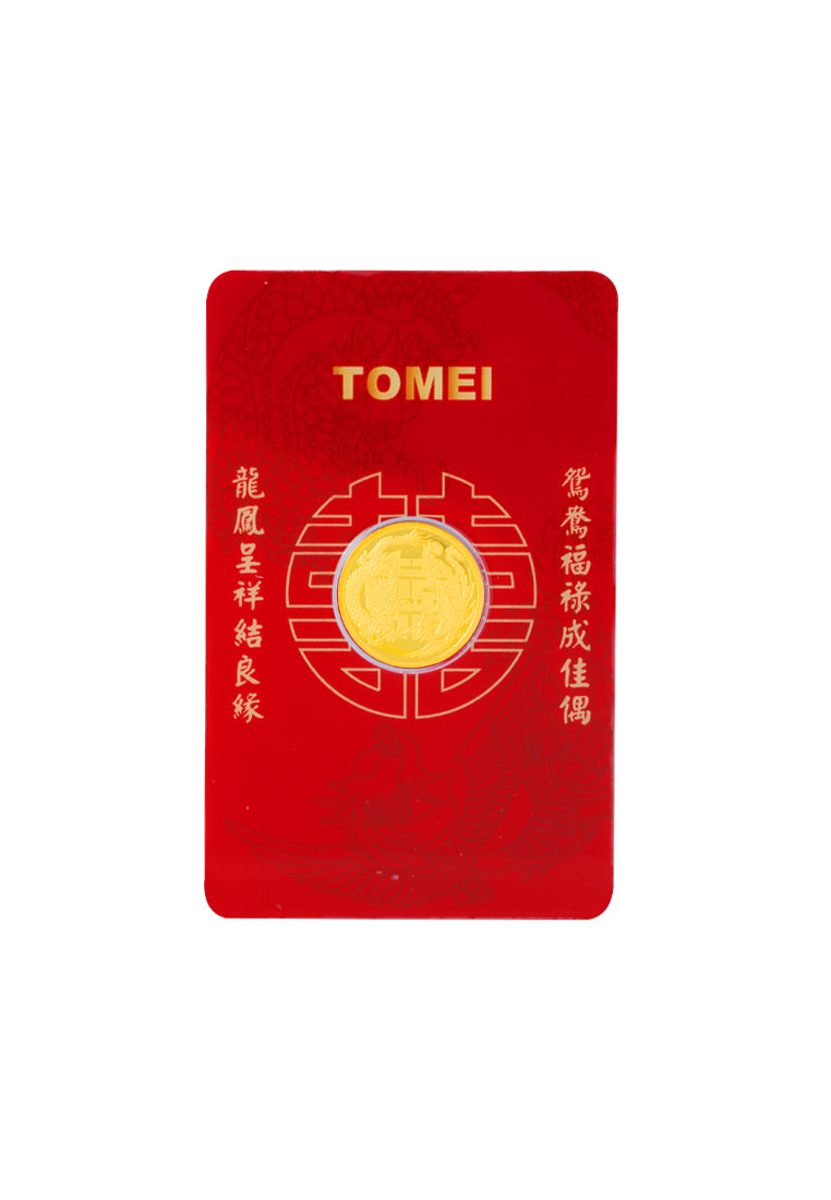 TOMEI A Pair from Paradise Dragon & Phoenix Double Happiness Wafer 3.8G, Fine Gold 9999