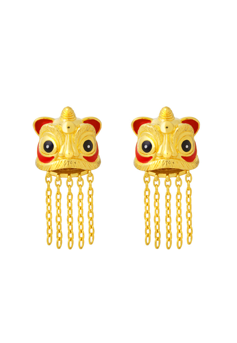 TOMEI Lion Dance Tassels Earrings, Yellow Gold 916