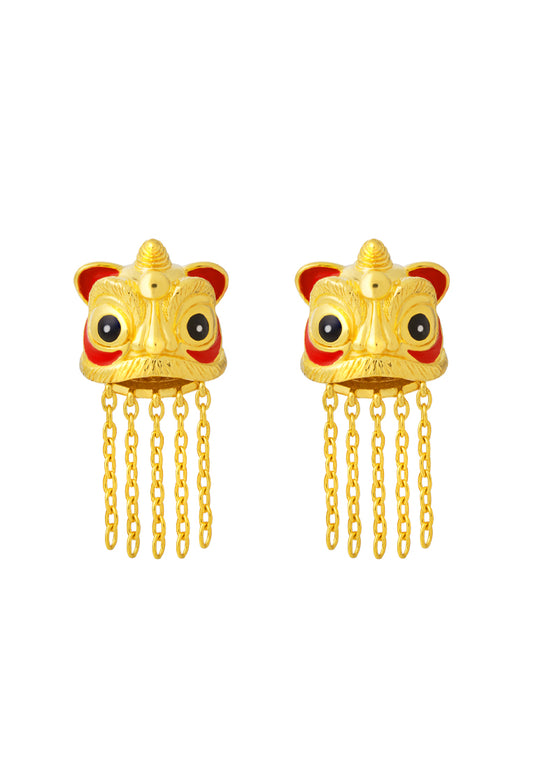 TOMEI Lion Dance Tassels Earrings, Yellow Gold 916