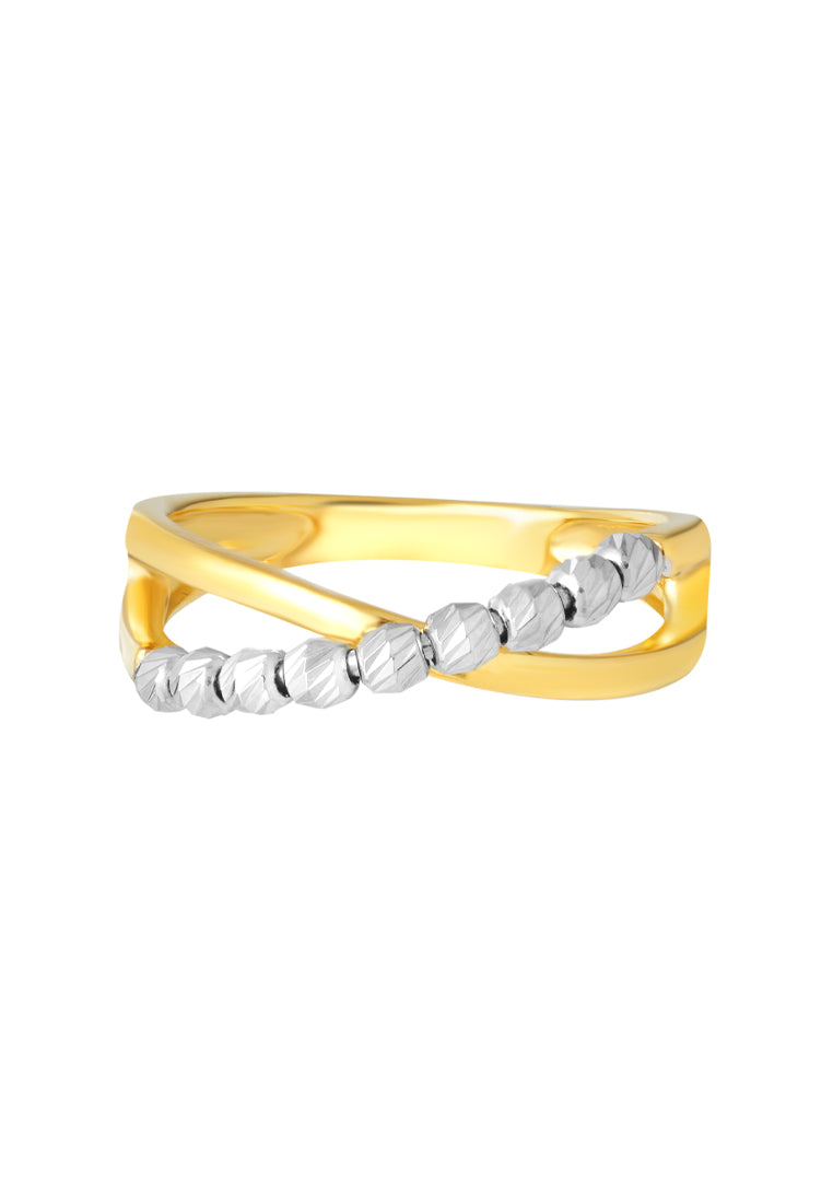 TOMEI Criss-Cross White Beads Ring, Yellow Gold 916
