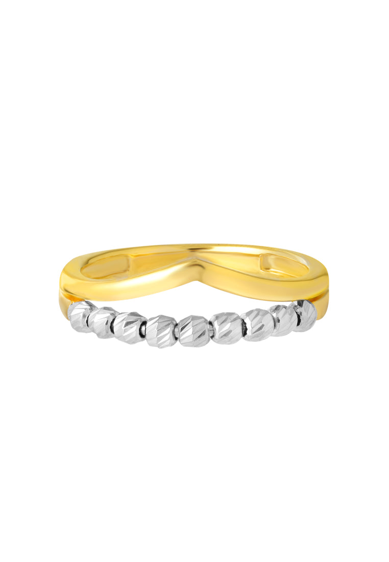 TOMEI Dual-Tone White Beads Ring, Yellow Gold 916