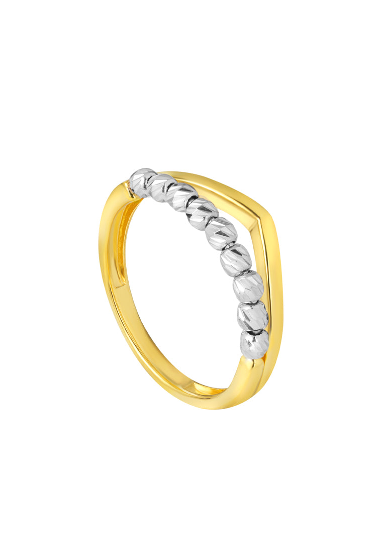 TOMEI Dual-Tone White Beads Ring, Yellow Gold 916