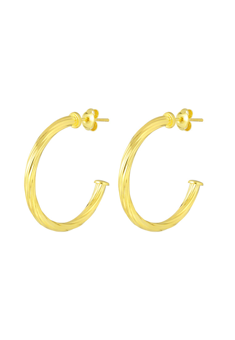 TOMEI Line Patterned C-Shape Earrings, Yellow Gold 916