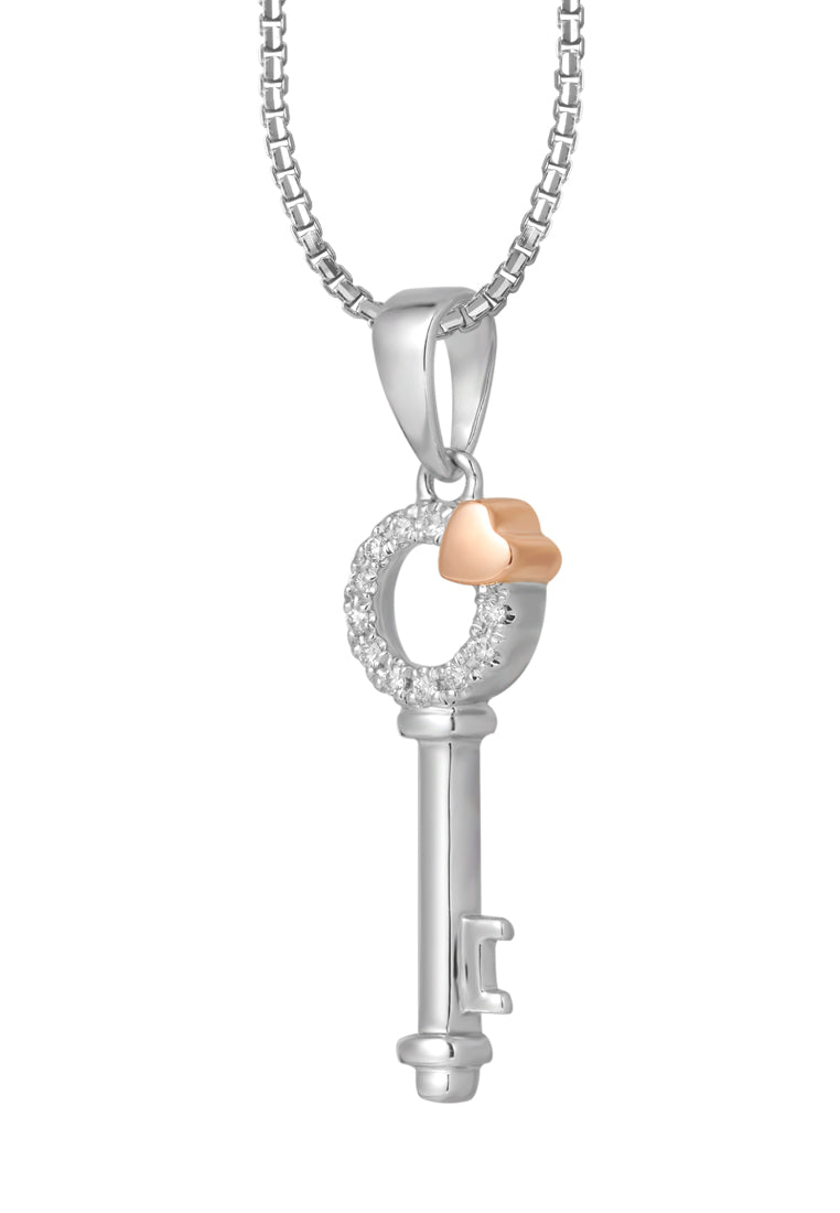 TOMEI Key Pendant Set, White+Rose Gold 585