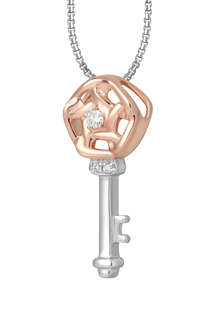 TOMEI Key Pendant Set, White+Rose Gold 585