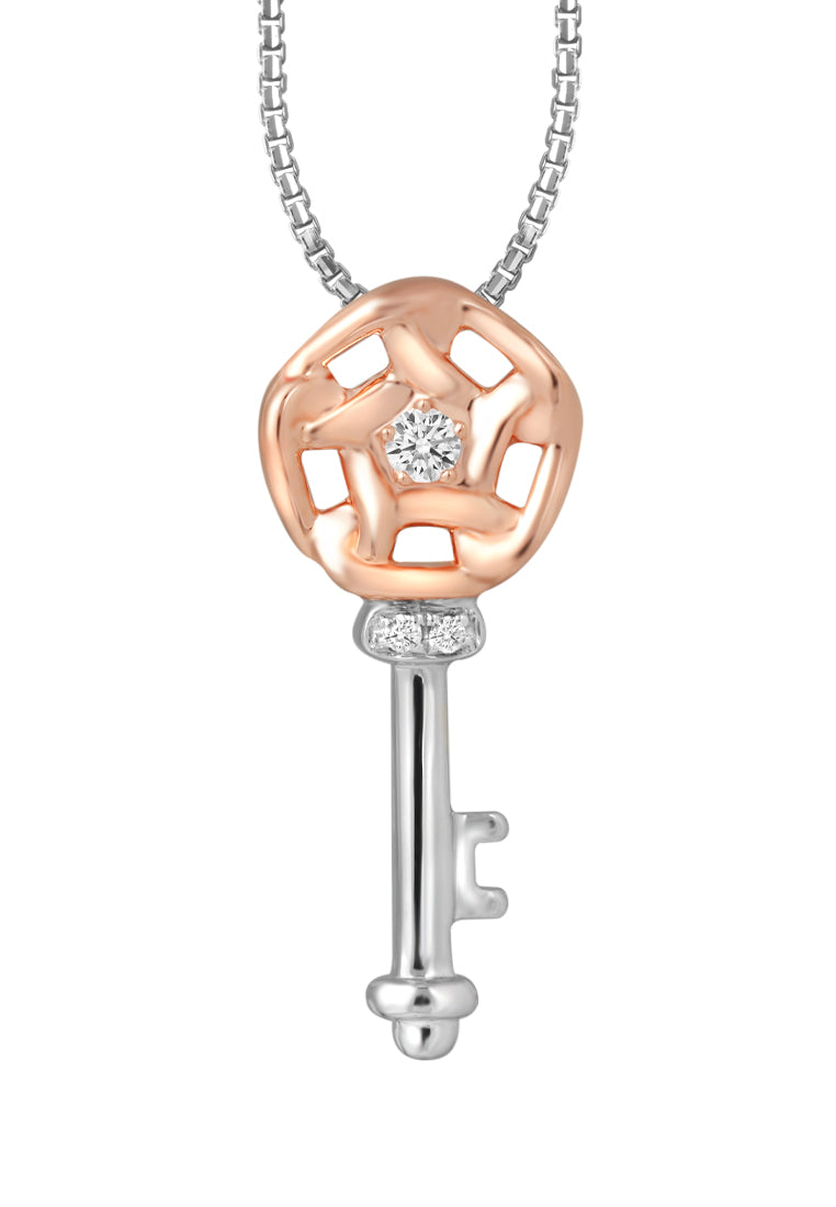 TOMEI Key Pendant Set, White+Rose Gold 585
