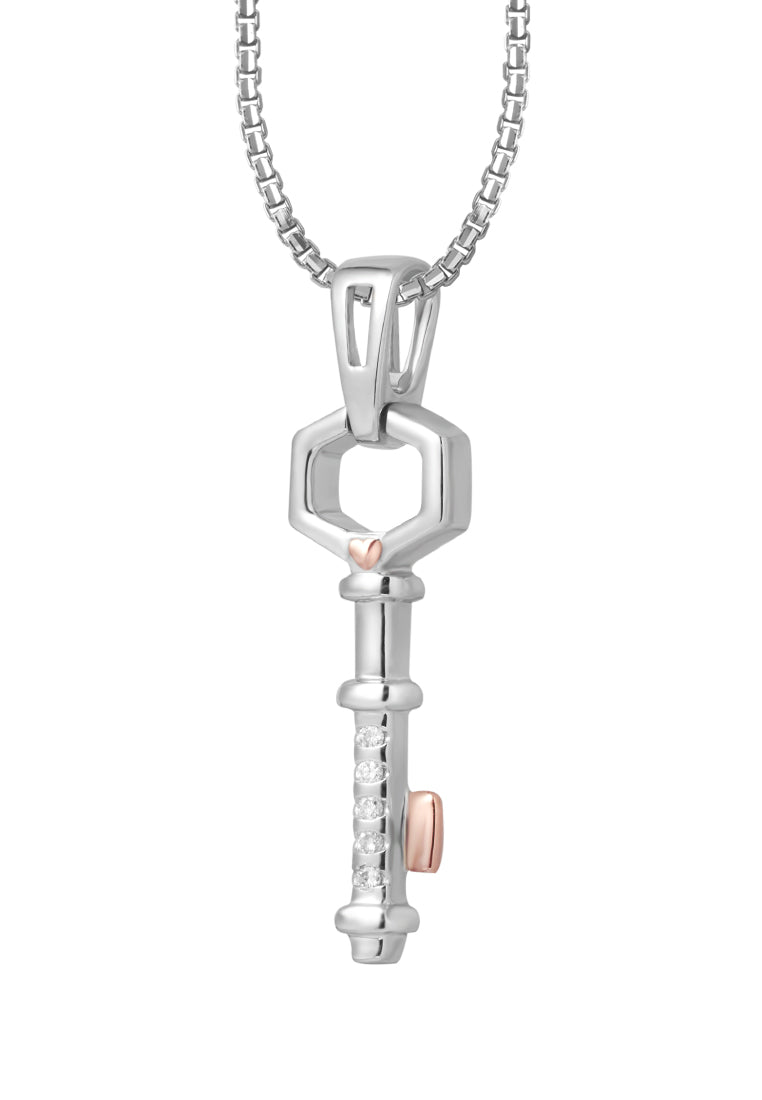 TOMEI Key Pendant Set, White+Rose Gold 585