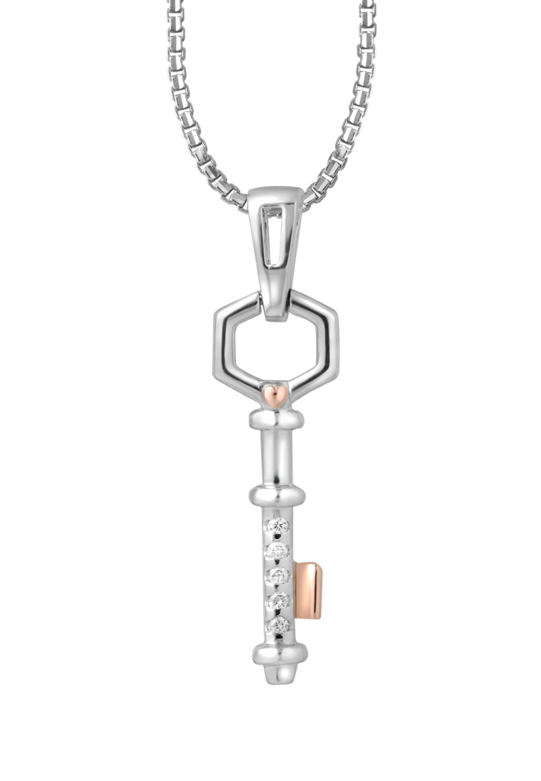 TOMEI Key Pendant Set, White+Rose Gold 585