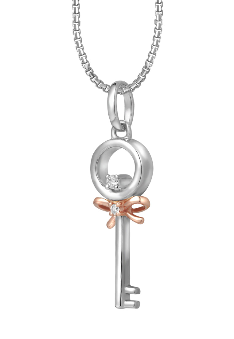 TOMEI Key Pendant Set, White+Rose Gold 585