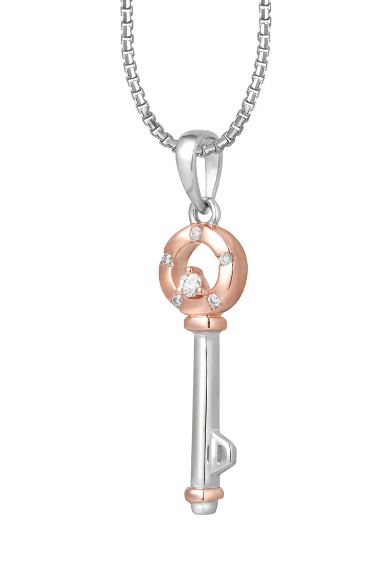 TOMEI Key Pendant Set, White+Rose Gold 585