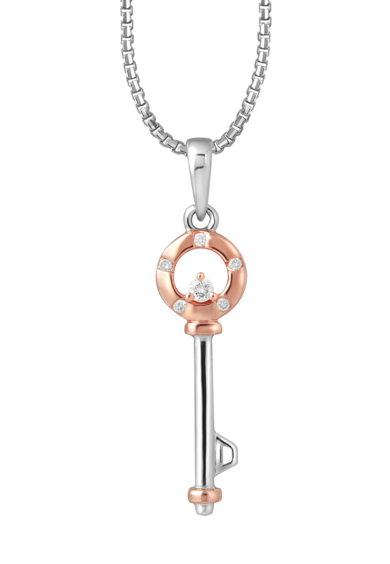 TOMEI Key Pendant Set, White+Rose Gold 585