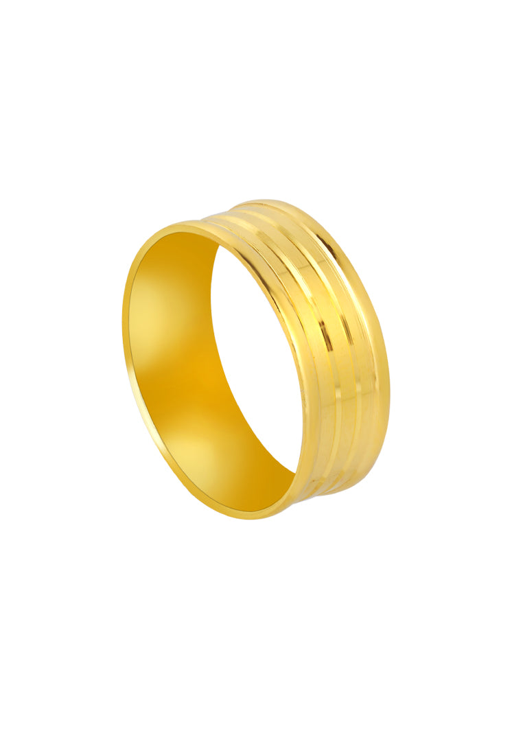 TOMEI Line Patterned Xi De Ring, Yellow Gold 916