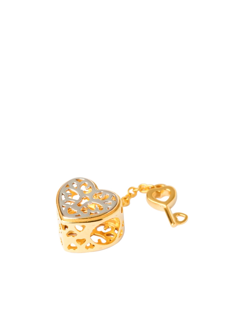 TOMEI Flaming Heart Love Lock Charm, Yellow Gold 916