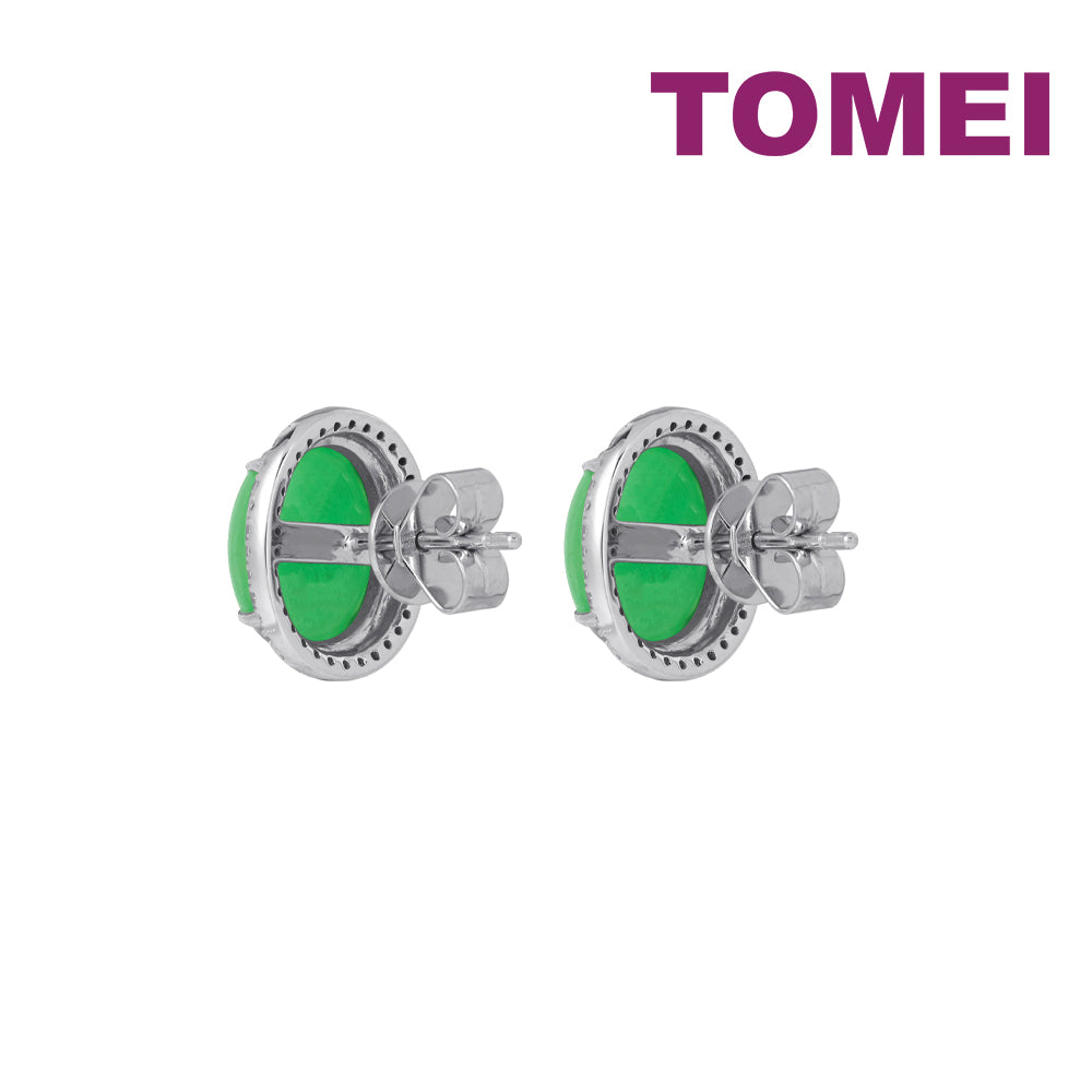 TOMEI Elliptical Jade Diamond Earrings, White Gold 750