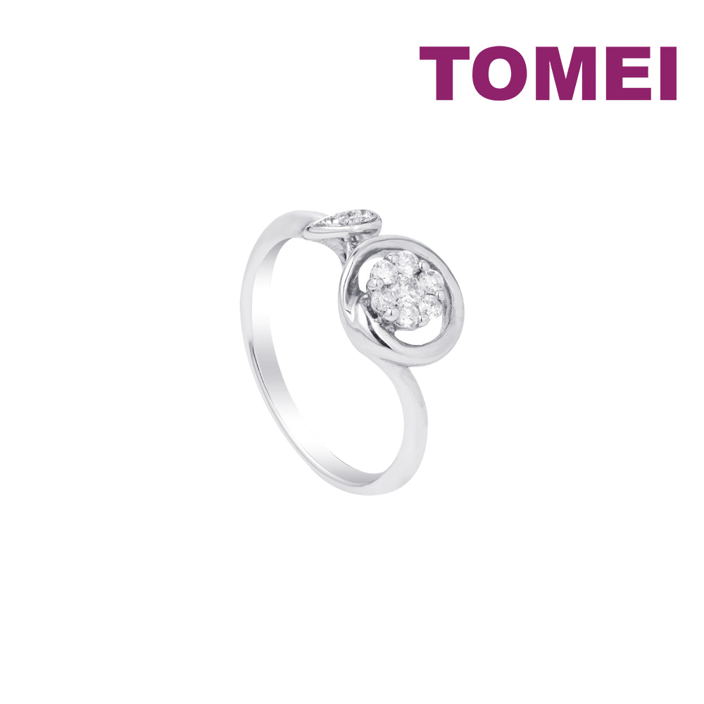 TOMEI Minimalist Blossom Diamond Ring, White Gold 375