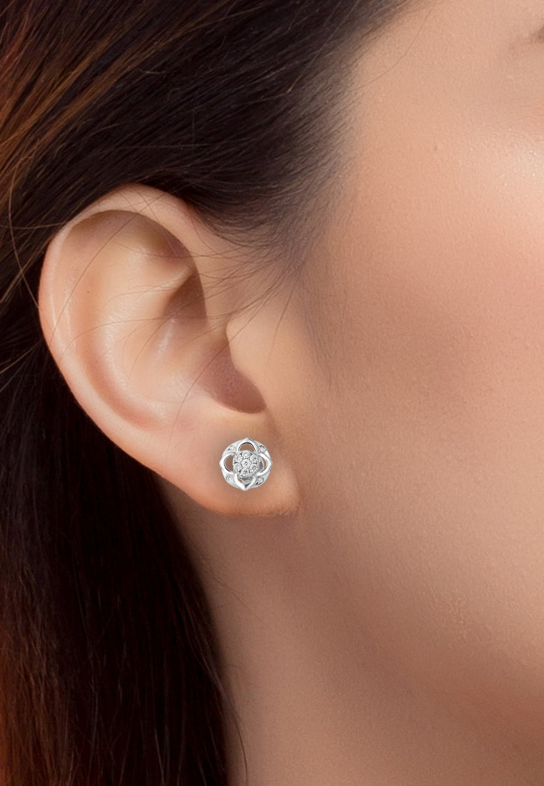 TOMEI Vividly Splendorous Florulent Duo Earrings, Diamond White Gold 750