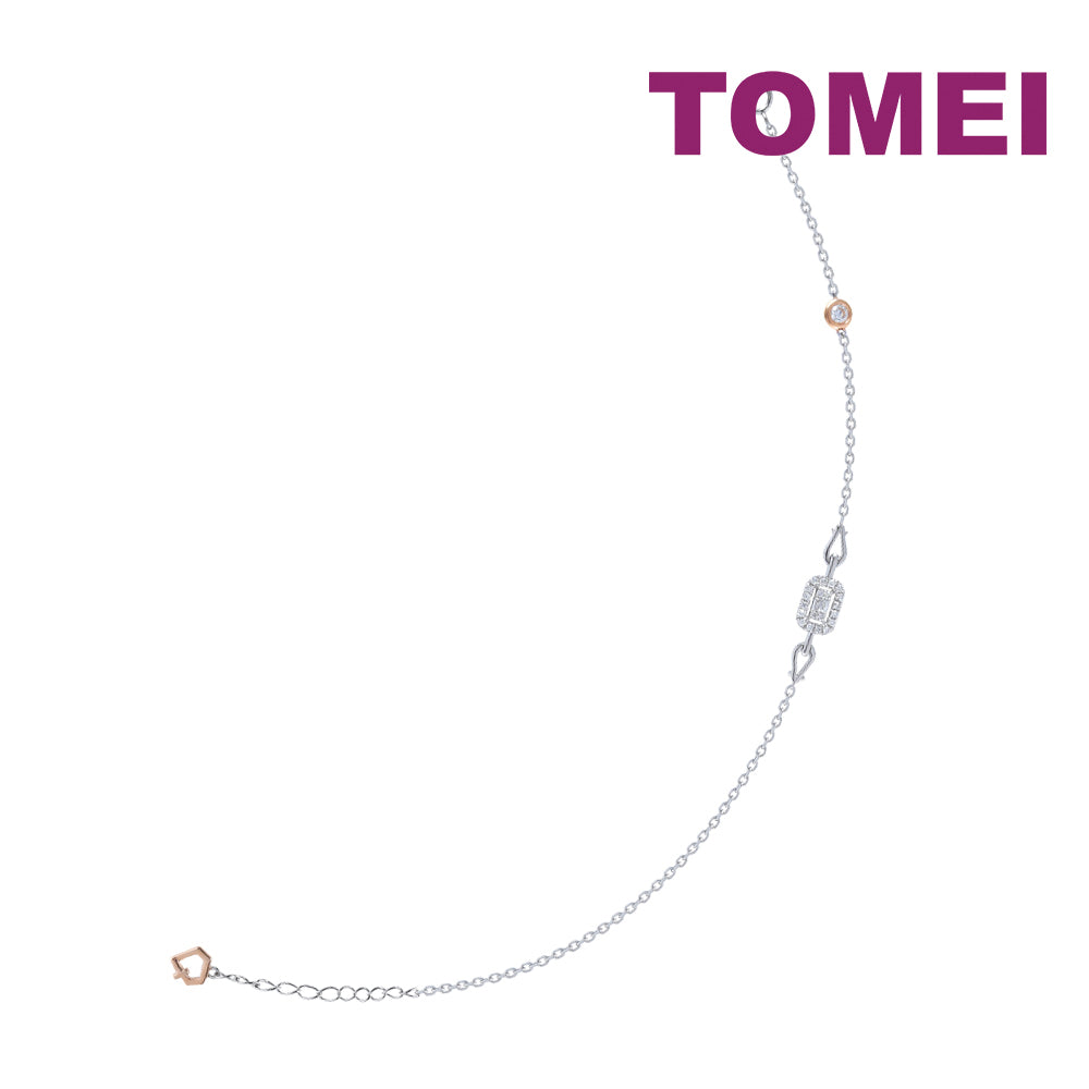 TOMEI Radiant Glowing Dainty Bracelet, White+Rose Gold 585